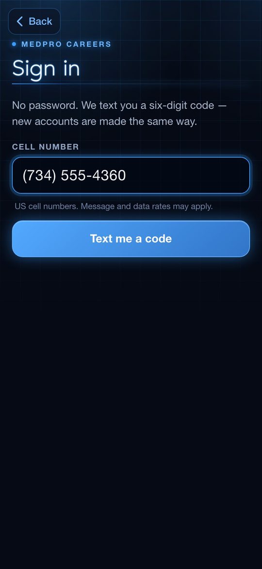 Sign in with your cell number and a texted code